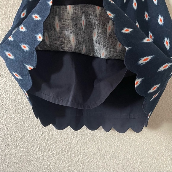 J.Crew Printed Scalloped Sidewalk Skirt Women’s 00 Blue Linen Cotton Elastic - Picture 8 of 12